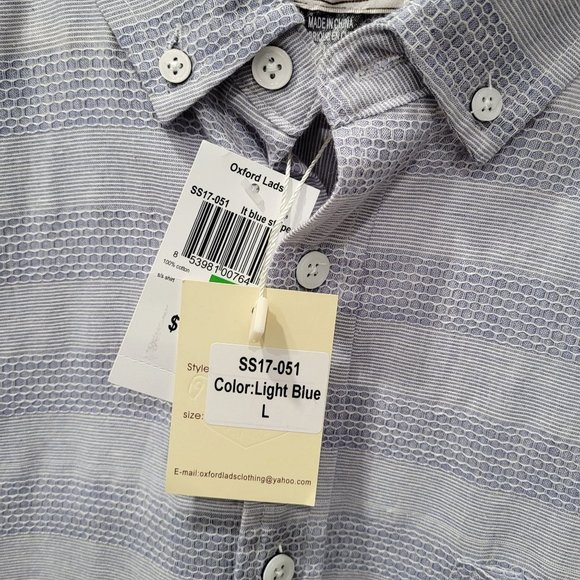 Men's Oxford Lads Striped Light Blue Button Down Shirt, Size L - Picture 4 of 6